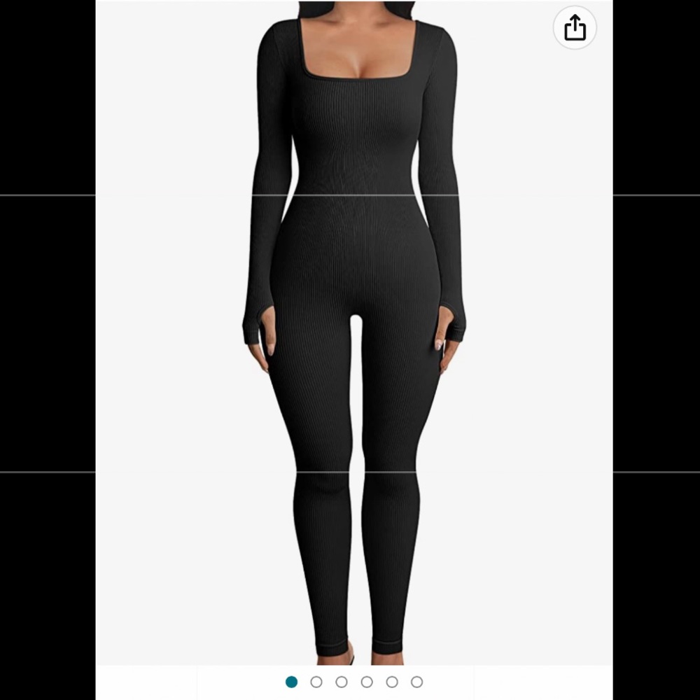 Ribbed Long Sleeve Square Neck Jumpsuit